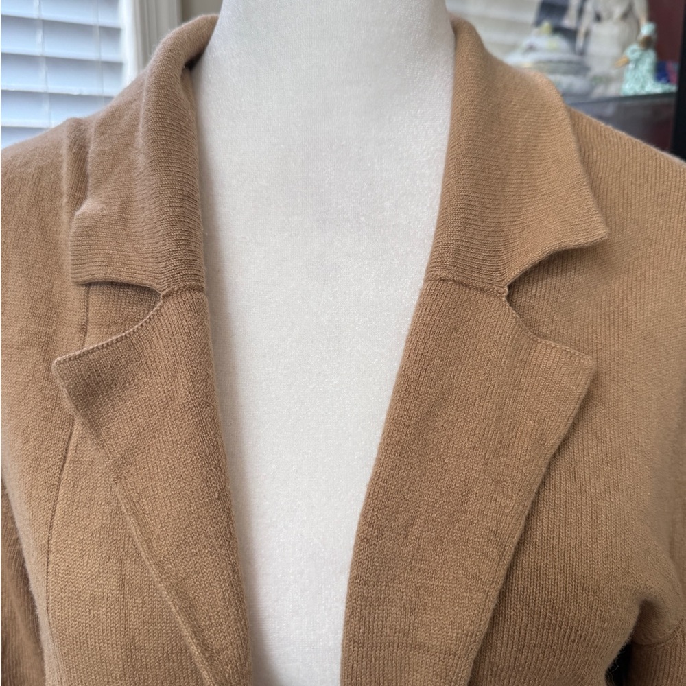 Carlisle brown tan cardigan sweater jacket silk cashmere size large tie front - Picture 3 of 10